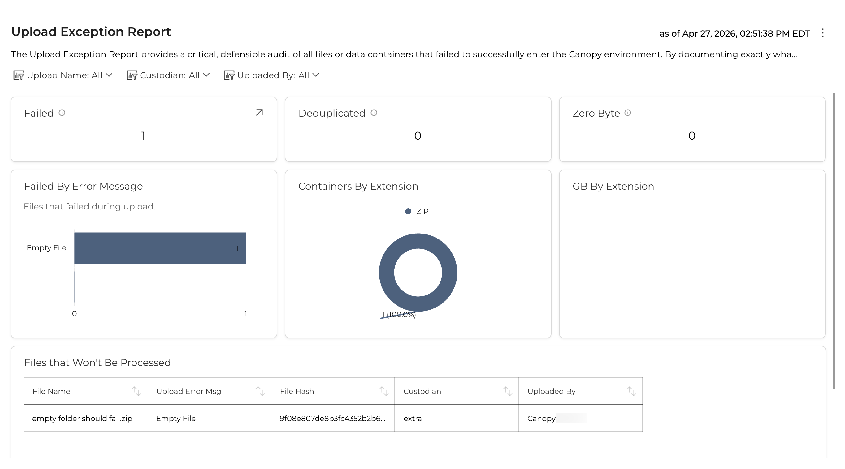 Upload Exception Report